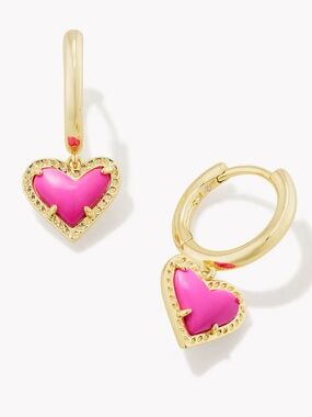 Kendra Scott Ari Heart Gold Huggie Earrings Neon Pink Magnesite